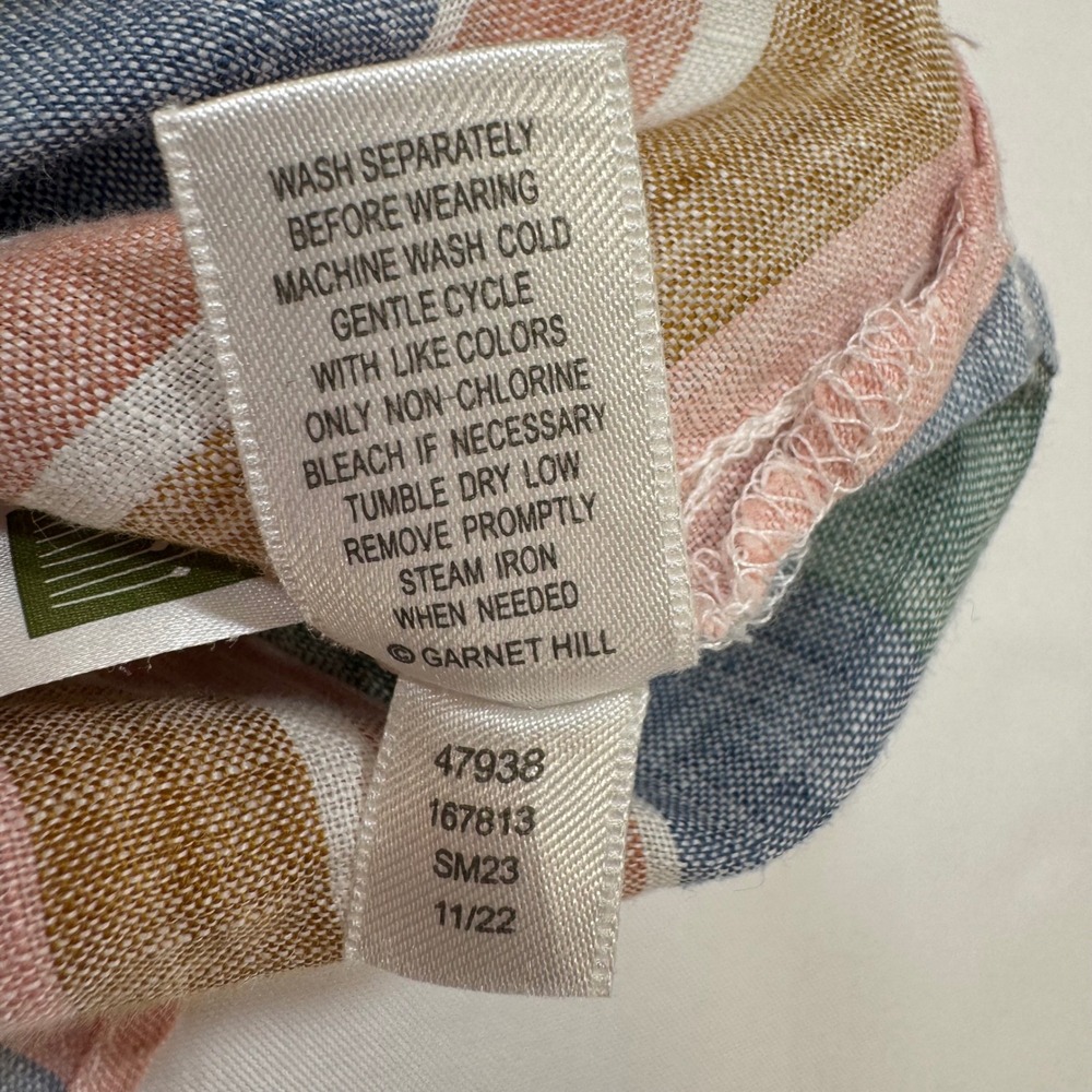 Garnet Hill Button Down S/S Shirt Womens 10 Multi Color Striped 100% Linen Top - Picture 7 of 11
